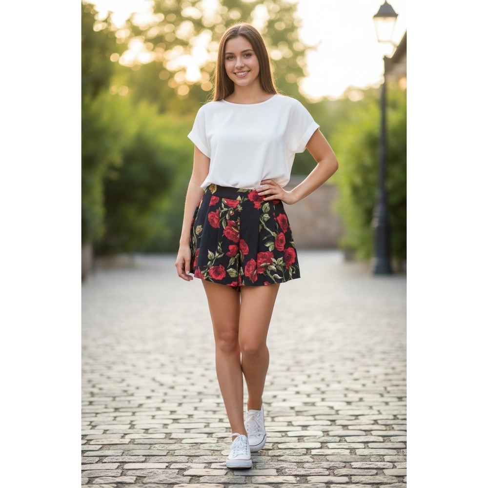 Windsor Rose Pattern Skirt Skort Darling Tea Party Zipper Back Closure Sz S‎